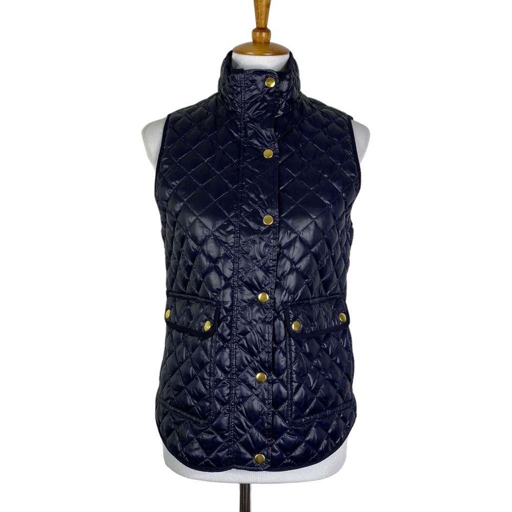 J. Crew Shiny Quilted Puffer Field Vest Blue Sz. XS